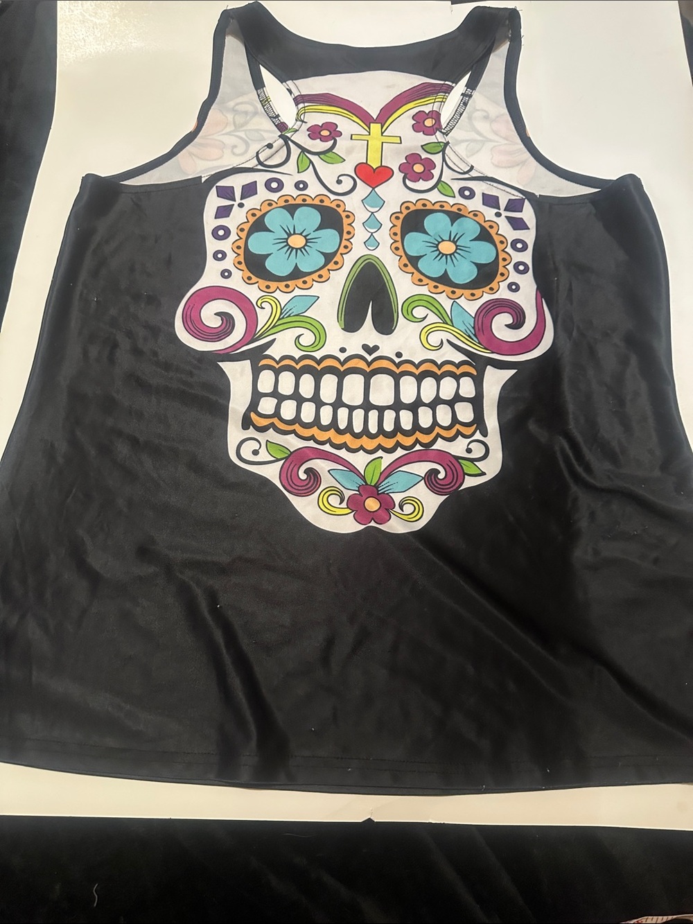 HALLOWEEN Racerback Tank w/2 side Colorful Sugar Skull Print see measurements